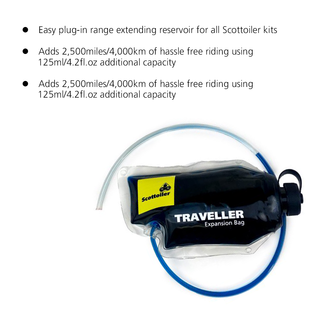 Scottoiler The Traveller Expansion Bag's flexible, compact & durable reservoir.