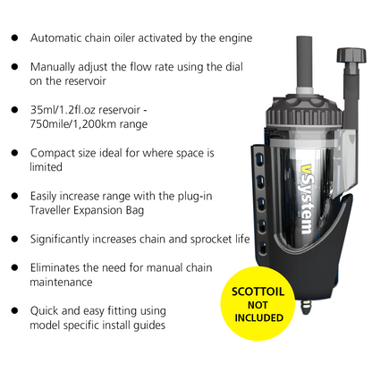Scottoiler The micro vSystem automatic motorcycle chain oiler is a compact version of the original Scottoiler.