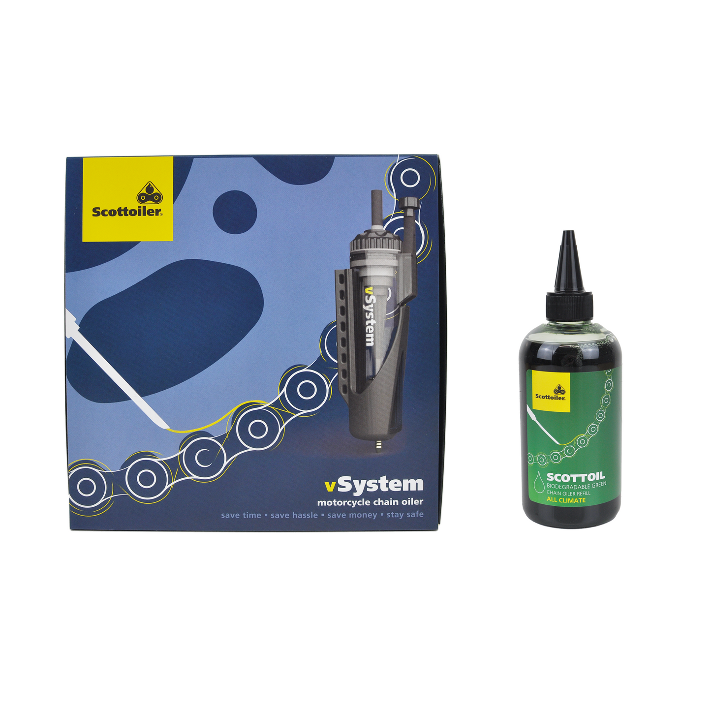 Scottoiler The vSystem automatic motorcycle chain oiler is the original Scottoiler.