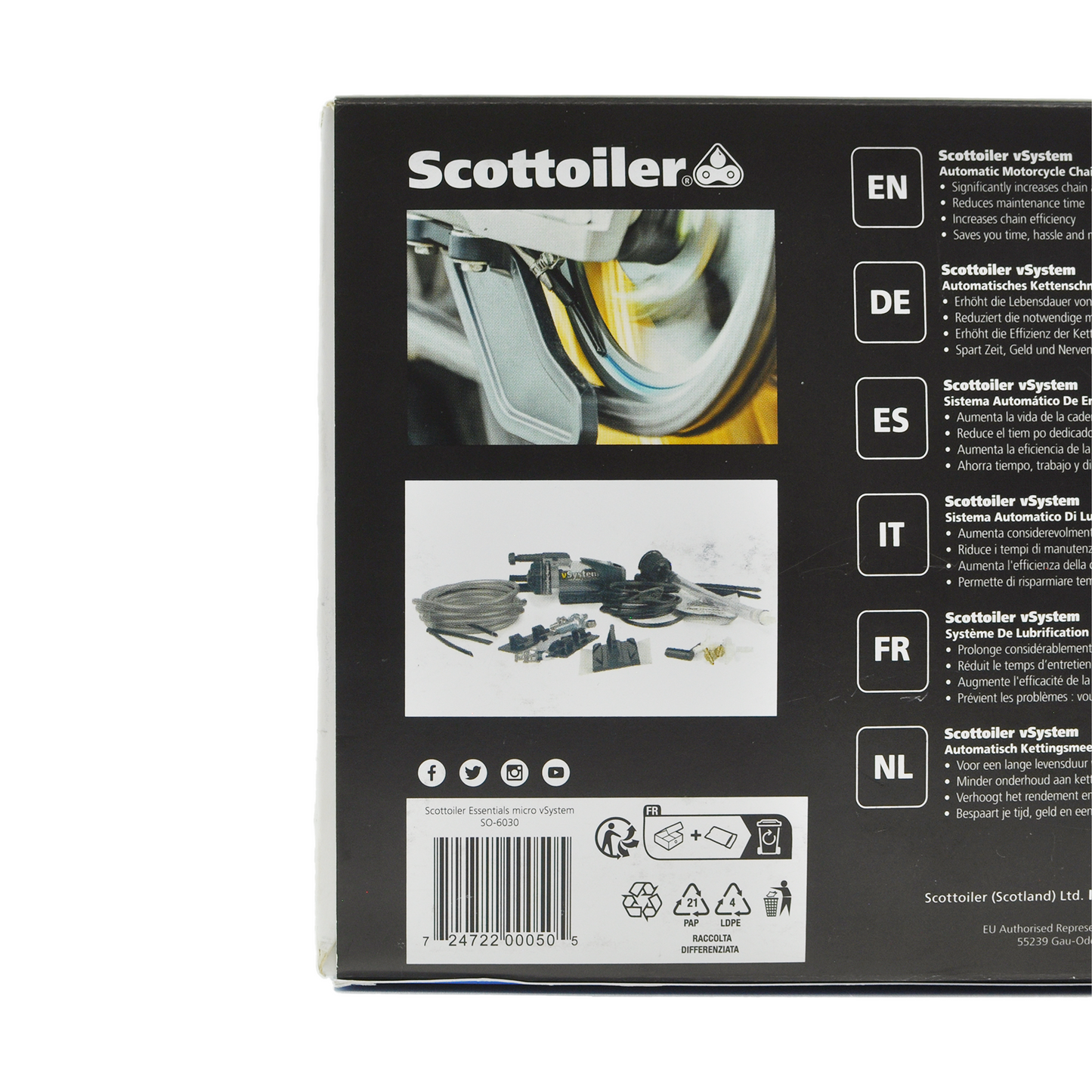 Scottoiler The micro vSystem automatic motorcycle chain oiler is a compact version of the original Scottoiler.