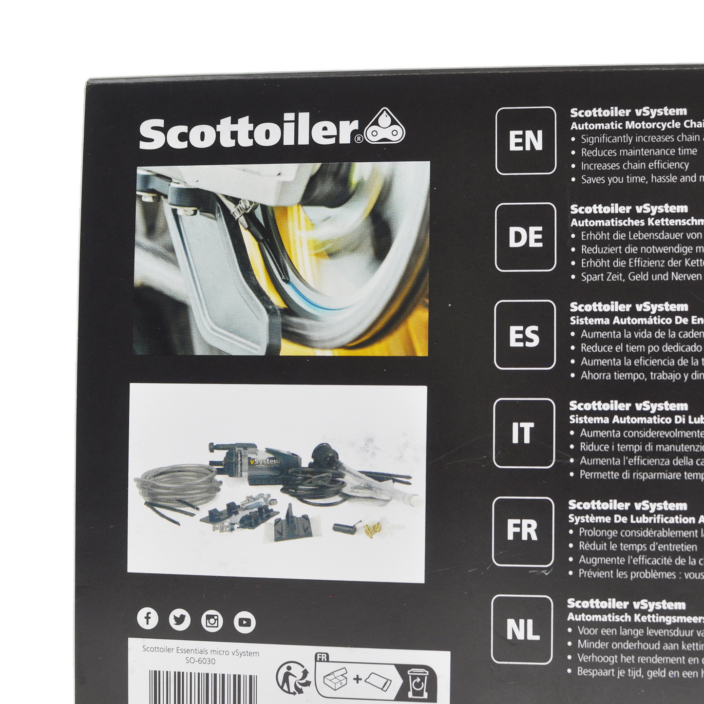 Scottoiler The micro vSystem automatic motorcycle chain oiler is a compact version of the original Scottoiler.