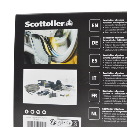 Scottoiler The micro vSystem automatic motorcycle chain oiler is a compact version of the original Scottoiler.