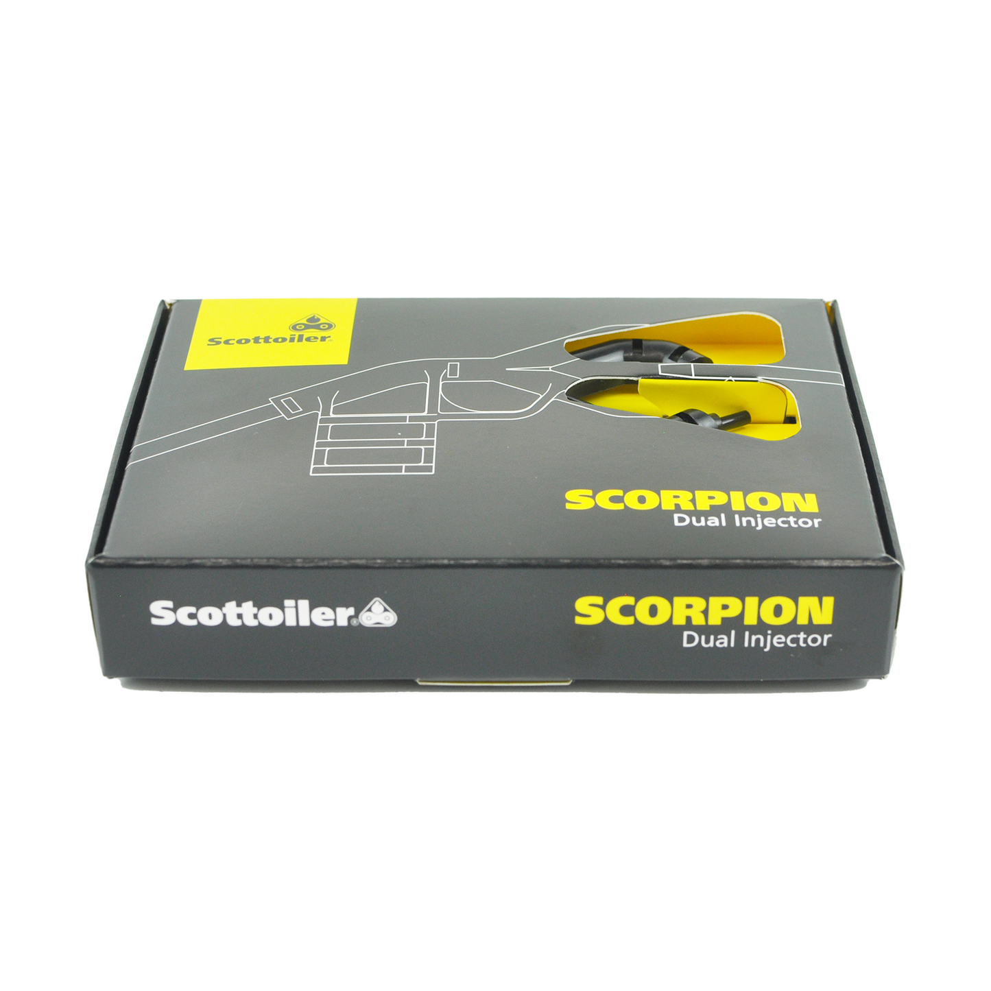 Scottoiler The Scorpion Dual Injector enhances oil delivery and lubrication to both sides of the chain and sprocket.