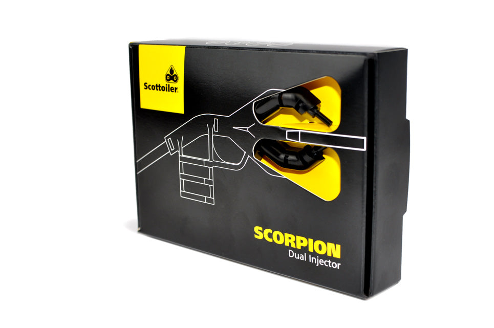 Scottoiler The Scorpion Dual Injector enhances oil delivery and lubrication to both sides of the chain and sprocket.