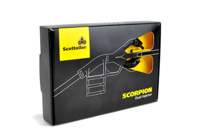 Scottoiler The Scorpion Dual Injector enhances oil delivery and lubrication to both sides of the chain and sprocket.