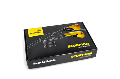 Scottoiler The Scorpion Dual Injector enhances oil delivery and lubrication to both sides of the chain and sprocket.